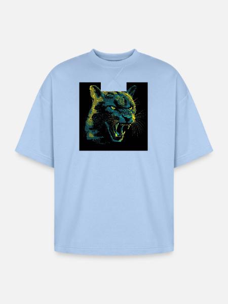 Neon Halftone Cat Roar - Oversized Unisex Short Sleeve Sweatshirt - powder blue