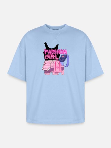 Fashion Girl:Chic and Condident - Oversized Unisex Short Sleeve Sweatshirt - powder blue