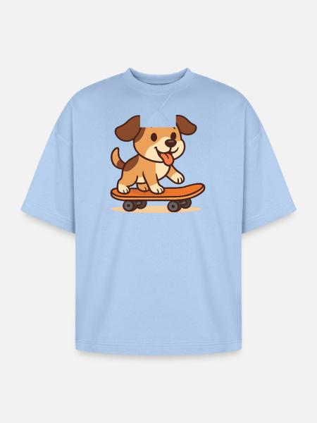 Dog roller skating - Oversized Unisex Short Sleeve Sweatshirt - powder blue
