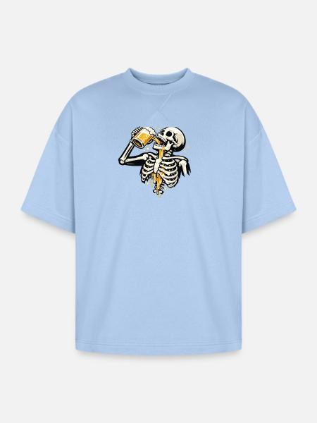 Skeleton Sips Beer - Oversized Unisex Short Sleeve Sweatshirt - powder blue