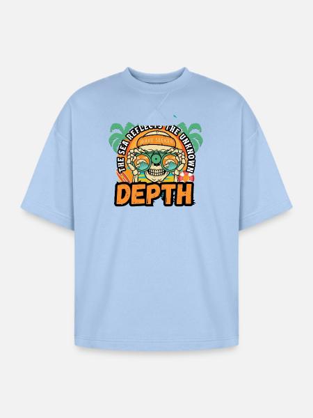 Depth Wave Seeker Skull - Oversized Unisex Short Sleeve Sweatshirt - powder blue