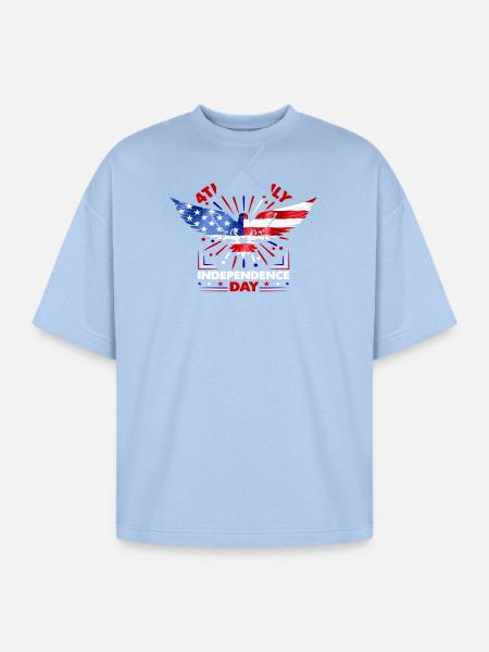 Star-Spangled Winged Eagle - Oversized Unisex Short Sleeve Sweatshirt - powder blue