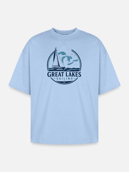 Great Lakes Sailing Logo - Oversized Unisex Short Sleeve Sweatshirt - powder blue