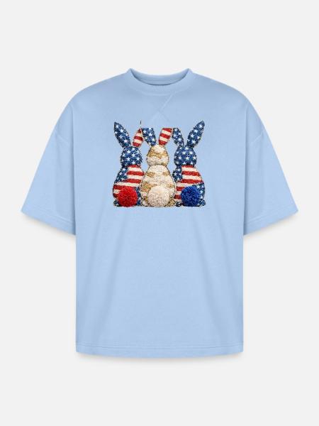Patriotic Bunny Trio - Oversized Unisex Short Sleeve Sweatshirt - powder blue