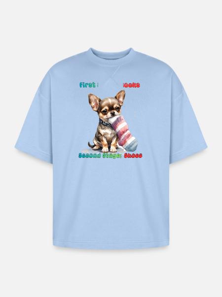 Chihuahua Sock Munching - Oversized Unisex Short Sleeve Sweatshirt - powder blue