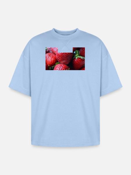 Crimson Strawberry Closeup - Oversized Unisex Short Sleeve Sweatshirt - powder blue