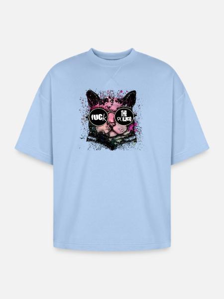Rebel Cat Neon Splash Glasses - Oversized Unisex Short Sleeve Sweatshirt - powder blue