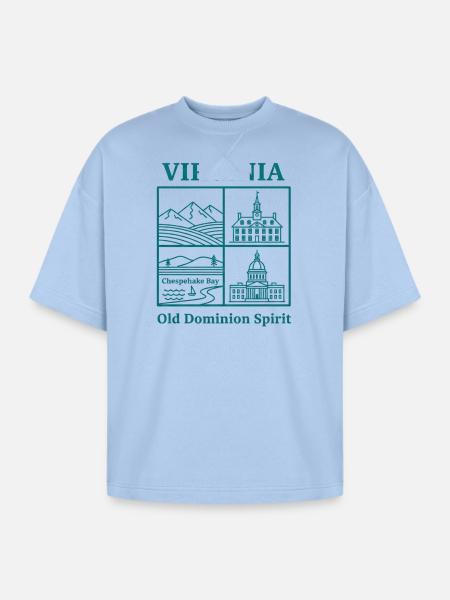 Virginia Vista: Mountains, Bay and Capitol - Oversized Unisex Short Sleeve Sweatshirt - powder blue
