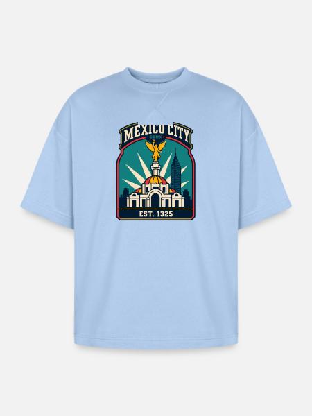 Mexico City CDMX Emblem - Oversized Unisex Short Sleeve Sweatshirt - powder blue