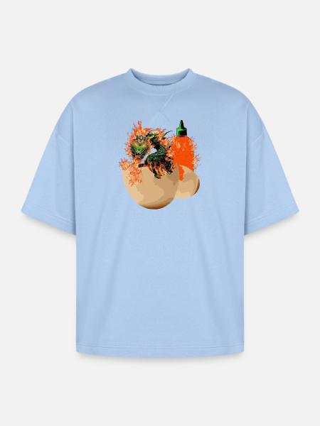 CHILLI BREATHING DRAGON - Oversized Unisex Short Sleeve Sweatshirt - powder blue