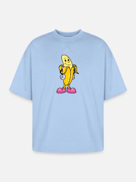 Banana Mascot in Pink Sneakers - Oversized Unisex Short Sleeve Sweatshirt - powder blue