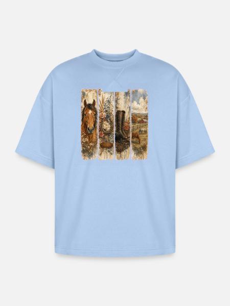 Rustic Western Florals Quartet - Oversized Unisex Short Sleeve Sweatshirt - powder blue