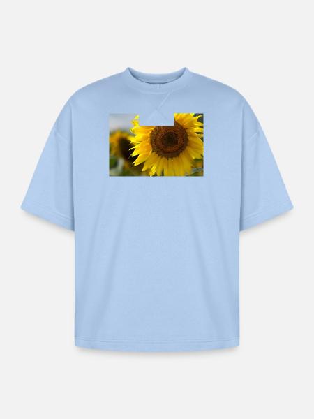 Sunlit Spiral Sunflower - Oversized Unisex Short Sleeve Sweatshirt - powder blue