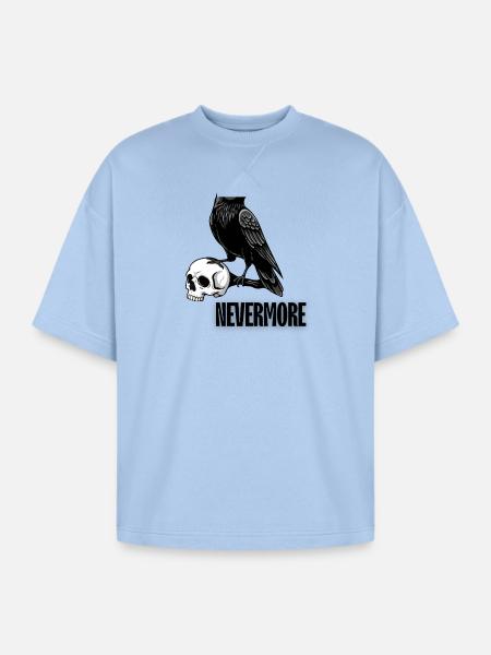 Raven and Skull Monochrome Gothic - Oversized Unisex Short Sleeve Sweatshirt - powder blue