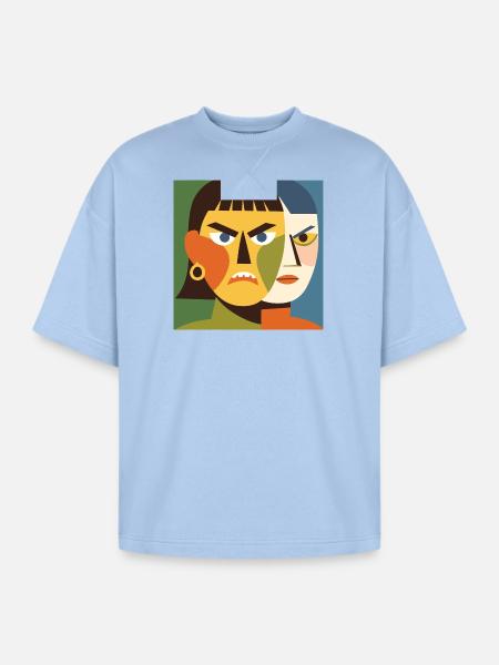Cubist Dual Faces - Oversized Unisex Short Sleeve Sweatshirt - powder blue