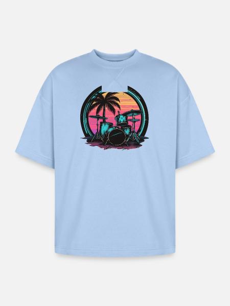 Trap Set Graphic - Oversized Unisex Short Sleeve Sweatshirt - powder blue