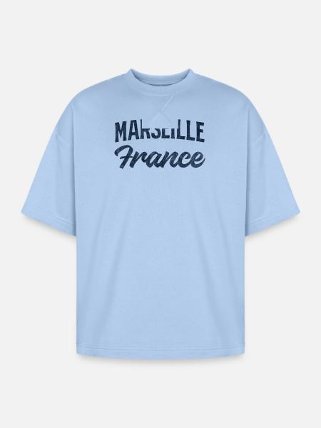 Marseille France Script Logo - Oversized Unisex Short Sleeve Sweatshirt - powder blue