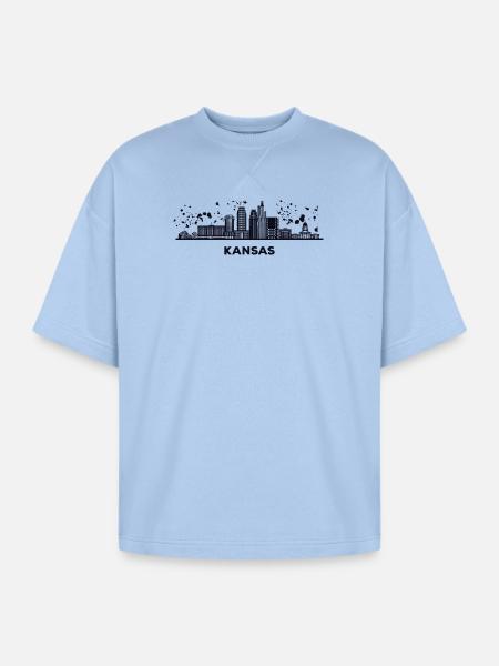 Kansans Skyline Cityscape Kansas - Oversized Unisex Short Sleeve Sweatshirt - powder blue