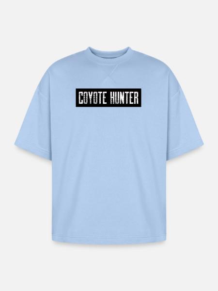 Coyote Hunter; Black with White - Oversized Unisex Short Sleeve Sweatshirt - powder blue