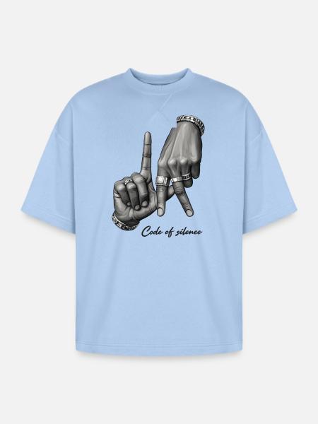 Code of Silence Grayscale Gesture - Oversized Unisex Short Sleeve Sweatshirt - powder blue