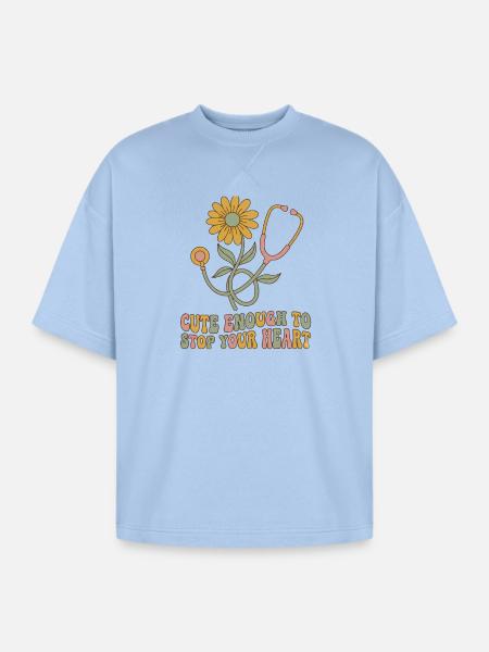 Blooming Heartbeat Stethoscope - Oversized Unisex Short Sleeve Sweatshirt - powder blue