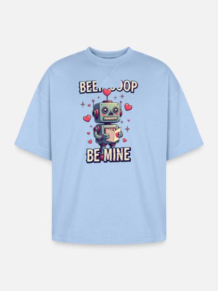 Beep Boop Be Mine Robot - Oversized Unisex Short Sleeve Sweatshirt - powder blue
