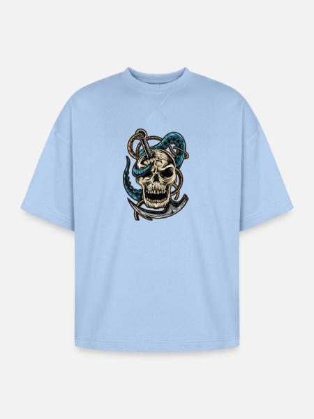 Skull and Dagger Kraken Tattoo - Oversized Unisex Short Sleeve Sweatshirt - powder blue