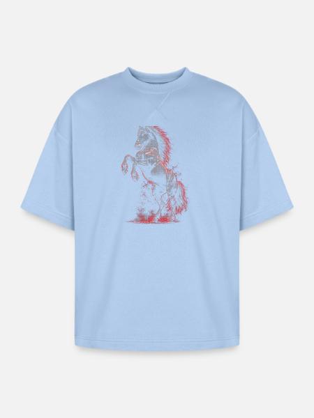 Crimson Blaze Stallion - Oversized Unisex Short Sleeve Sweatshirt - powder blue