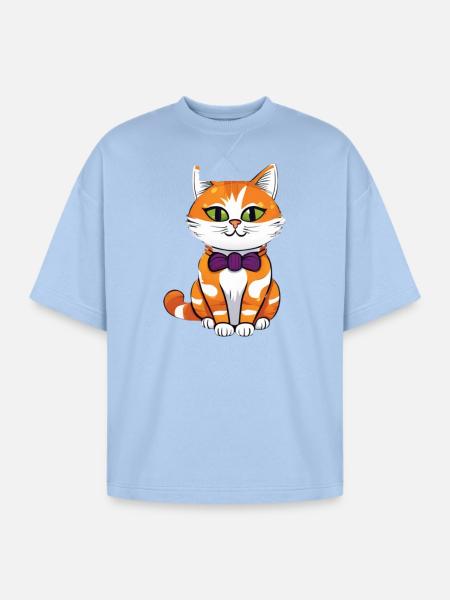 Orange Cat Bowtie Charm - Oversized Unisex Short Sleeve Sweatshirt - powder blue