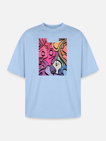 Kaleidoscopic Faces Graffiti - Oversized Unisex Short Sleeve Sweatshirt - powder blue