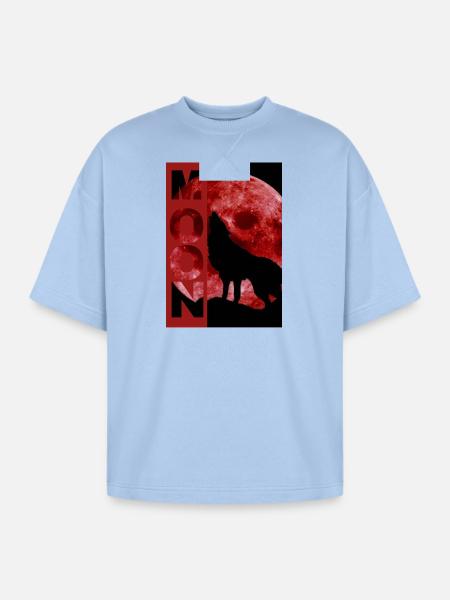 Moonlit Wolf Howl Silhouette - Oversized Unisex Short Sleeve Sweatshirt - powder blue