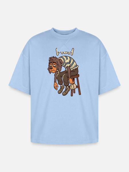 Meh Dog Striped Sweater - Oversized Unisex Short Sleeve Sweatshirt - powder blue