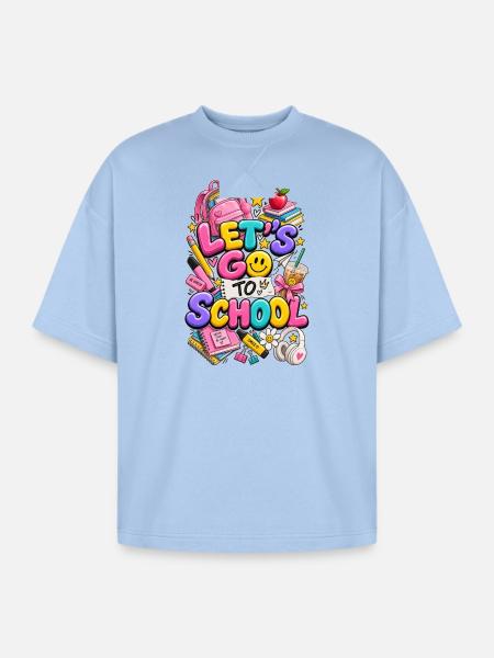 Let's Go To School - Oversized Unisex Short Sleeve Sweatshirt - powder blue