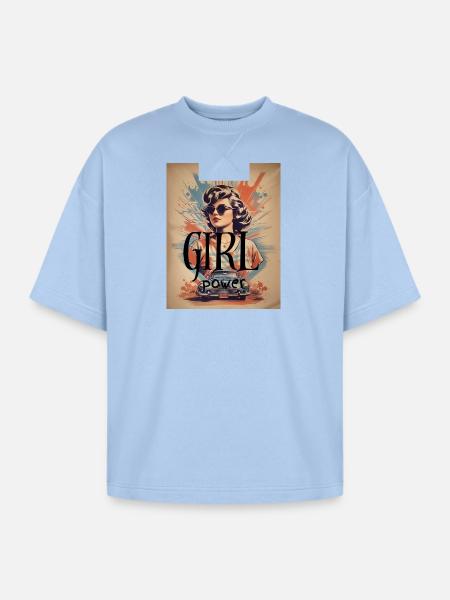 GIRL Power Retro Ride - Oversized Unisex Short Sleeve Sweatshirt - powder blue