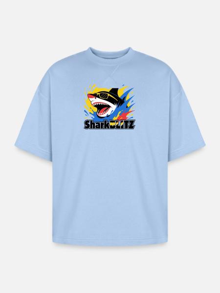 Neon Shark Splash Sunglasses Tee - Oversized Unisex Short Sleeve Sweatshirt - powder blue