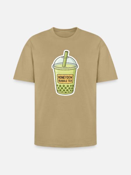 Honeydew Bubble Tea Illustration - Heavyweight Unisex T-Shirt HAMMER by Gildan - tan