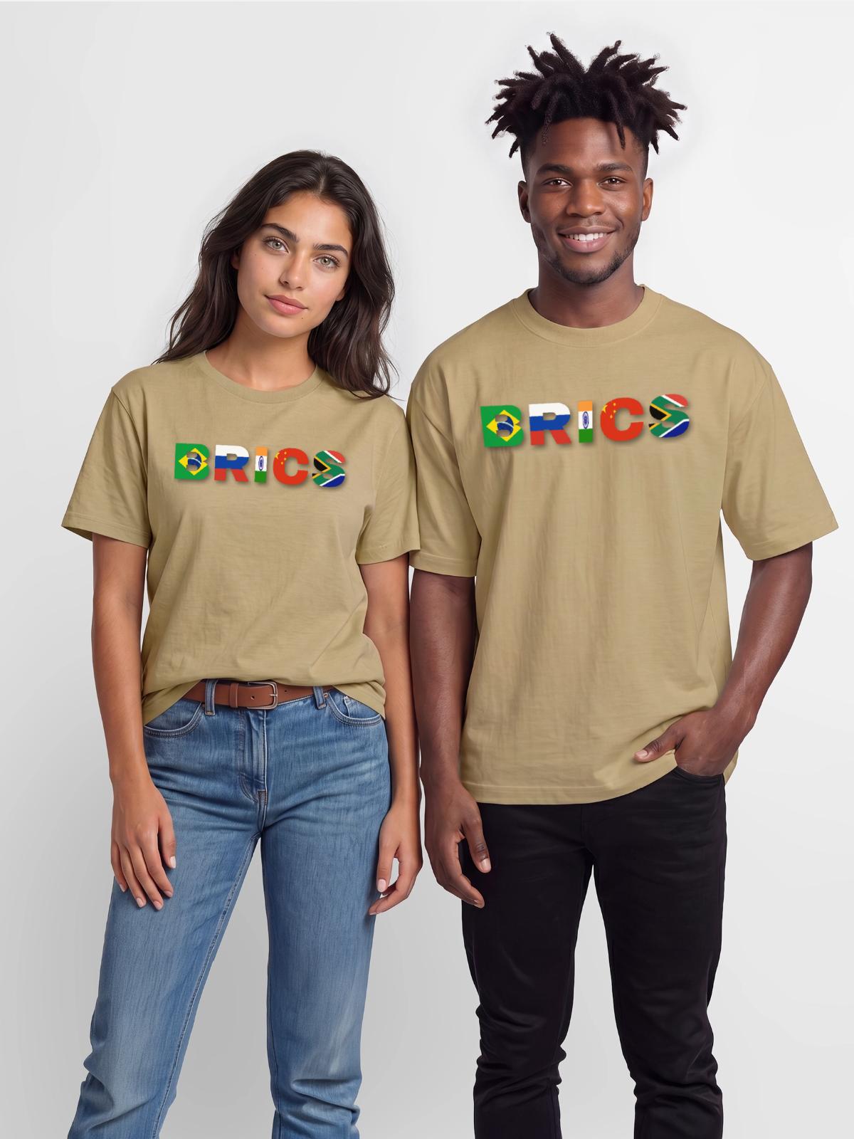 Brics - Heavyweight Unisex T-Shirt HAMMER by Gildan - tan - Front - AI Model Female 172 dark (172cm) & AI Model Male 178 dark (178cm)