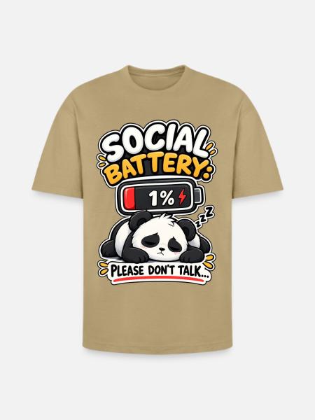 Social Battery Panda 1% - Heavyweight Unisex T-Shirt HAMMER by Gildan - tan