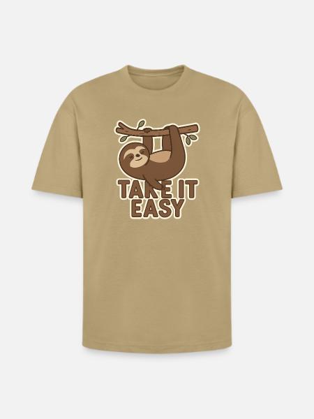 Take It Easy Sloth - Heavyweight Unisex T-Shirt HAMMER by Gildan - tan