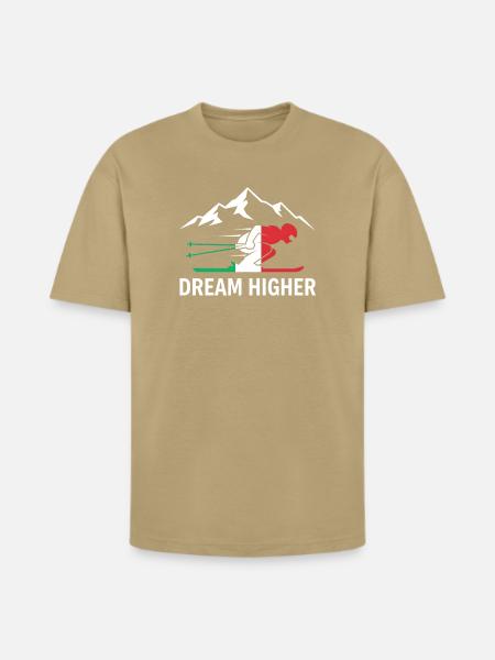 Dream Higher Alpine Skier - Heavyweight Unisex T-Shirt HAMMER by Gildan - tan