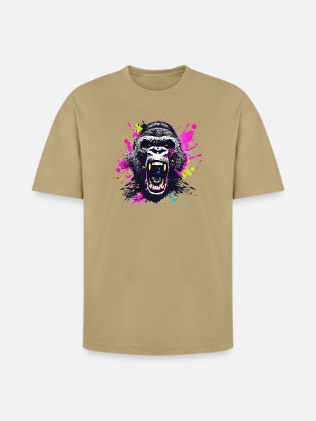 Neon Splash Gorilla Roar - Heavyweight Unisex T-Shirt HAMMER by Gildan - tan