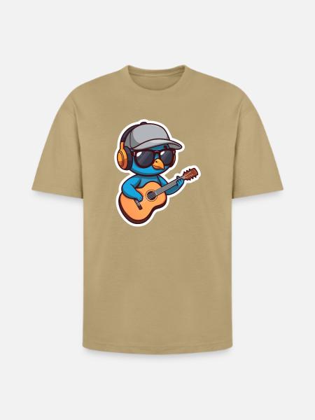 Cute Peacock Guitar Mascot Sticker - Heavyweight Unisex T-Shirt HAMMER by Gildan - tan