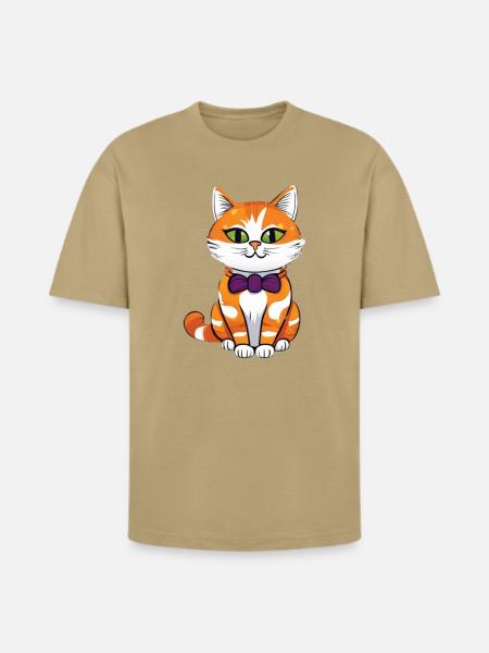 Orange Cat Bowtie Charm - Heavyweight Unisex T-Shirt HAMMER by Gildan - tan