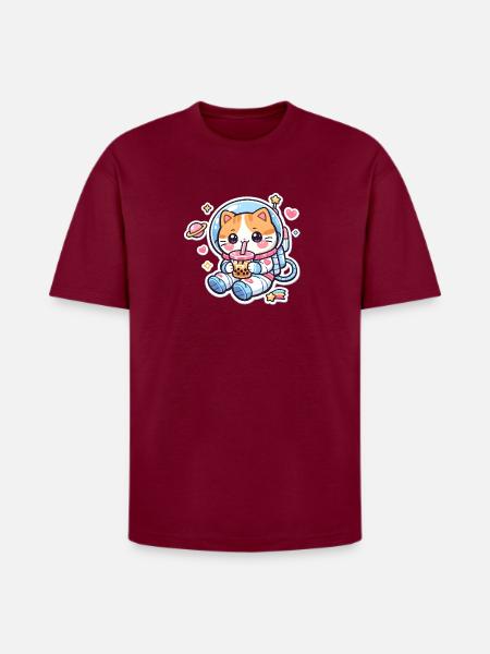 Cosmic Kitty Bubble Tea - Heavyweight Unisex T-Shirt HAMMER by Gildan - Garnet