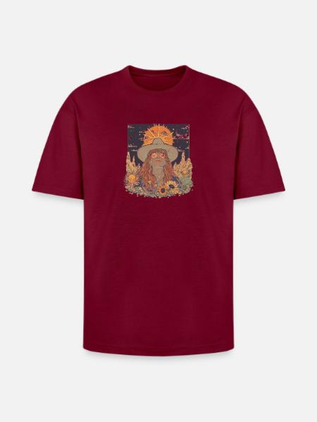Mystic Sunflower Dreamer Illustration - Heavyweight Unisex T-Shirt HAMMER by Gildan - Garnet