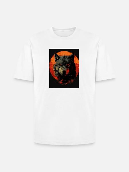 Crimson Moon Wolf - Heavyweight Unisex T-Shirt HAMMER by Gildan - white