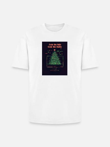 Code the Halls Pixel Christmas - Heavyweight Unisex T-Shirt HAMMER by Gildan - white