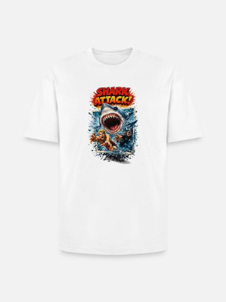 Shark Attack Retro Comic Splash - Heavyweight Unisex T-Shirt HAMMER by Gildan - white