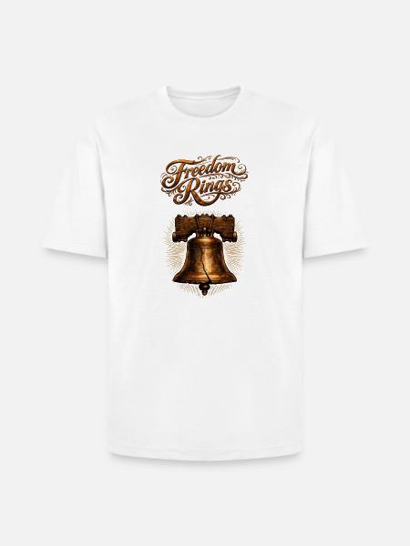 Freedom Bells: Rustic Bronze Emblem - Heavyweight Unisex T-Shirt HAMMER by Gildan - white