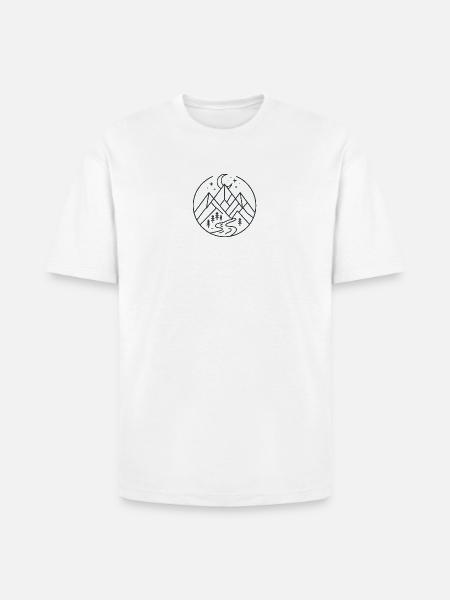 Moonlit Mountain River Line Art - Heavyweight Unisex T-Shirt HAMMER by Gildan - white
